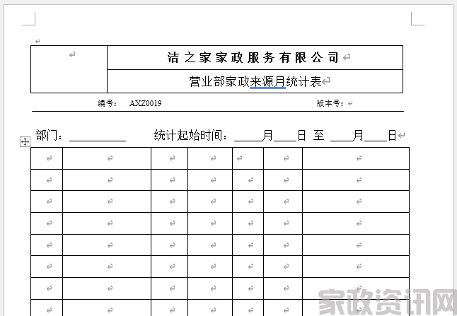 家政公司 员工来源统计报表P1